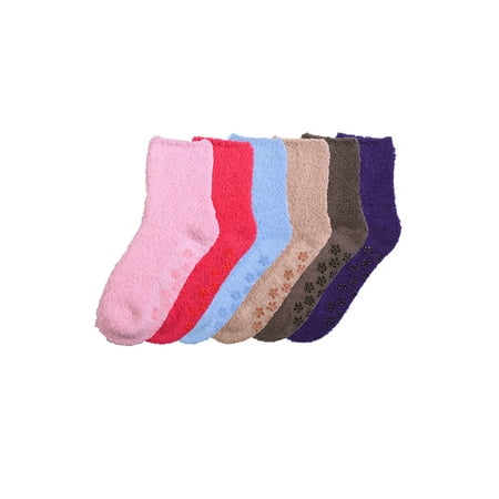 6 Pair of Women Plush Fuzzy Soft Cozy Slipper Socks Warm - Plain