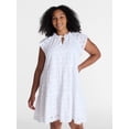 thumbnail image 2 of Time and Tru Women's Eyelet Embroidery Cotton Mini Dress with Flutter Sleeves, Sizes XS-XXXL, 2 of 6