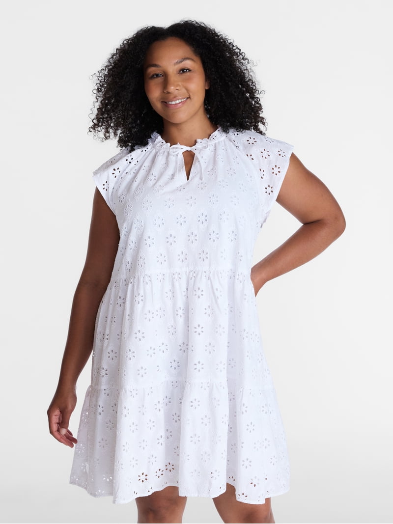 eyelet flutter sleeve mini dress in cotton Loft Eyelet Flutter Sleeve Mini Pocket Dress Size 2 White Women's