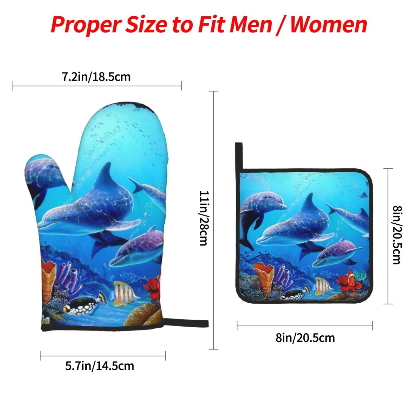 Dolphins Rainbow Dolphin 4Pcs Oven Mitts and Pot Holders Sets Oven Kitchen Gloves Hot Pads for Cooking BBQ Baking Grilling