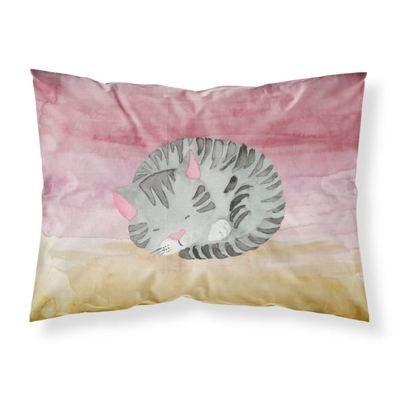 Sleeping Grey Cat Watercolor Fabric Standard Pillowcase