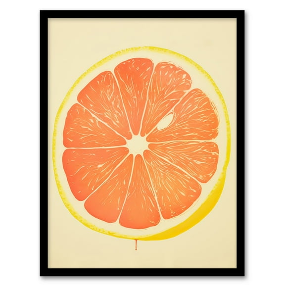 Juicy Sliced Orange Bright Fruit Citrus Minimalist Kitchen Artwork Art Print Framed Poster Wall Decor 12x16 inch