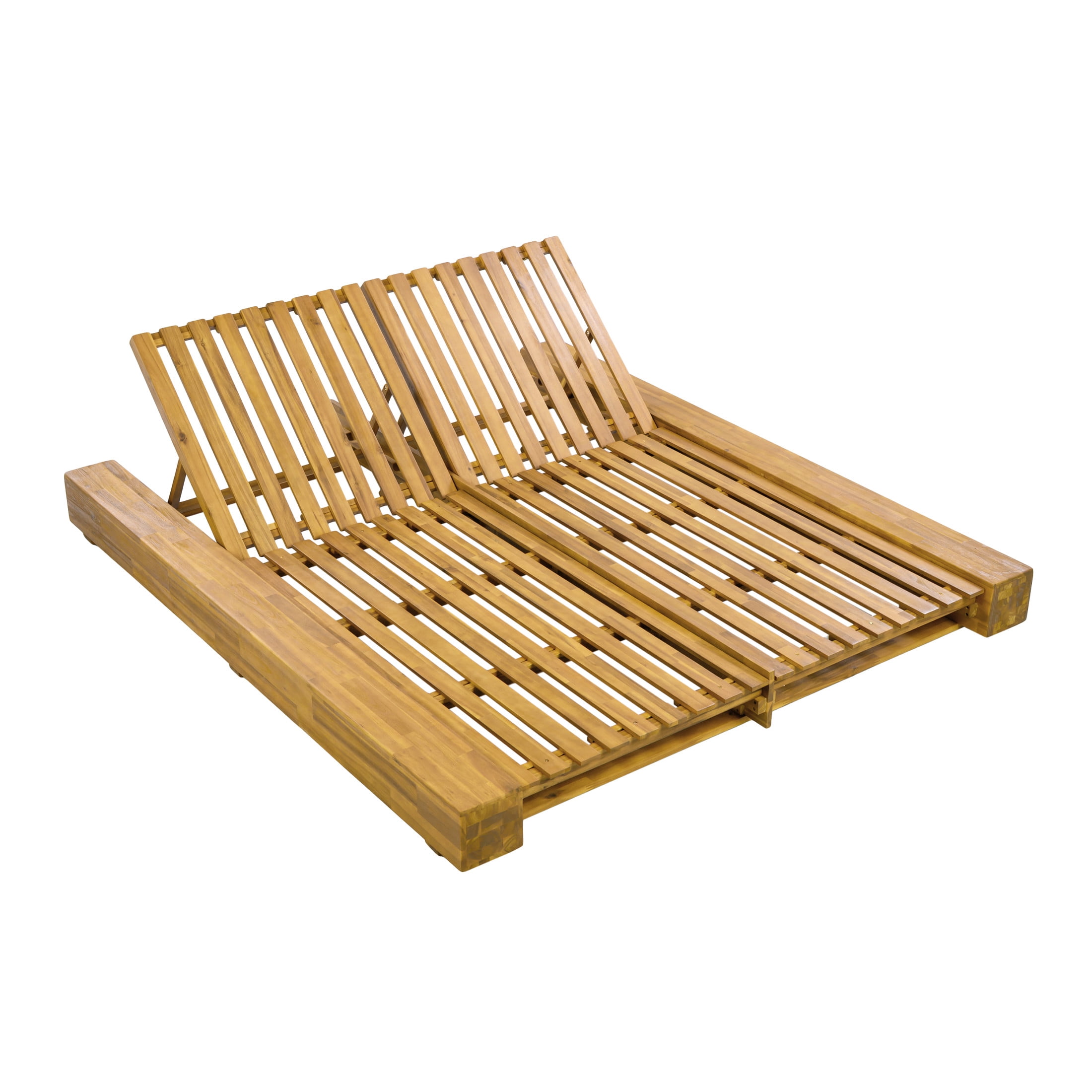 Christopher Knight Home Outdoor Double Chaise Lounge, Acacia Wood Frame, 4 Position with Adjustable Back, Teak