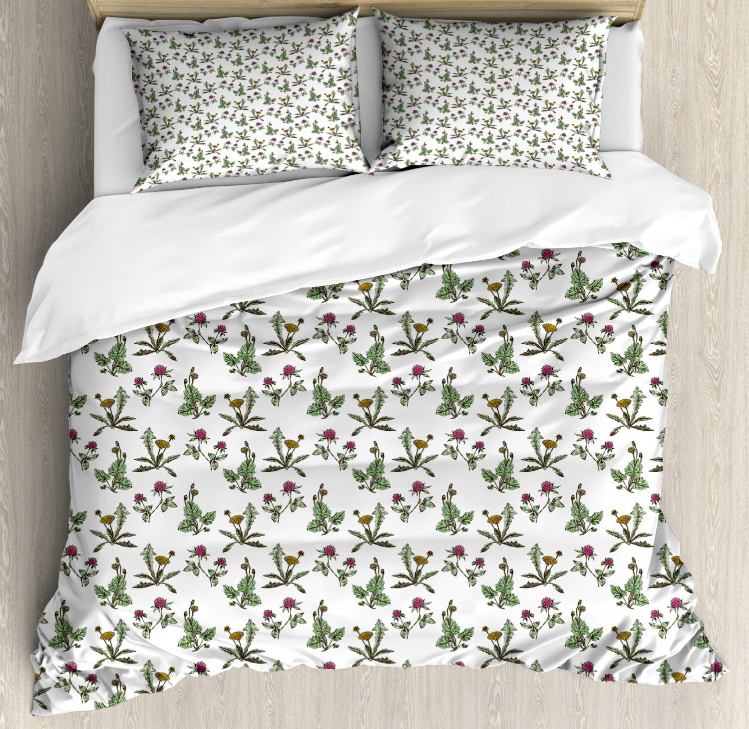 Dandelion Duvet Cover Set, Colorful Sketchy Pattern of Wild Meadow