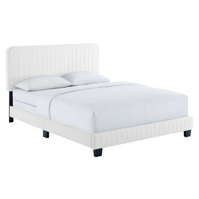 Modway Celine Lit Double en Velours de Performance Capitonné à Canaux, Blanc