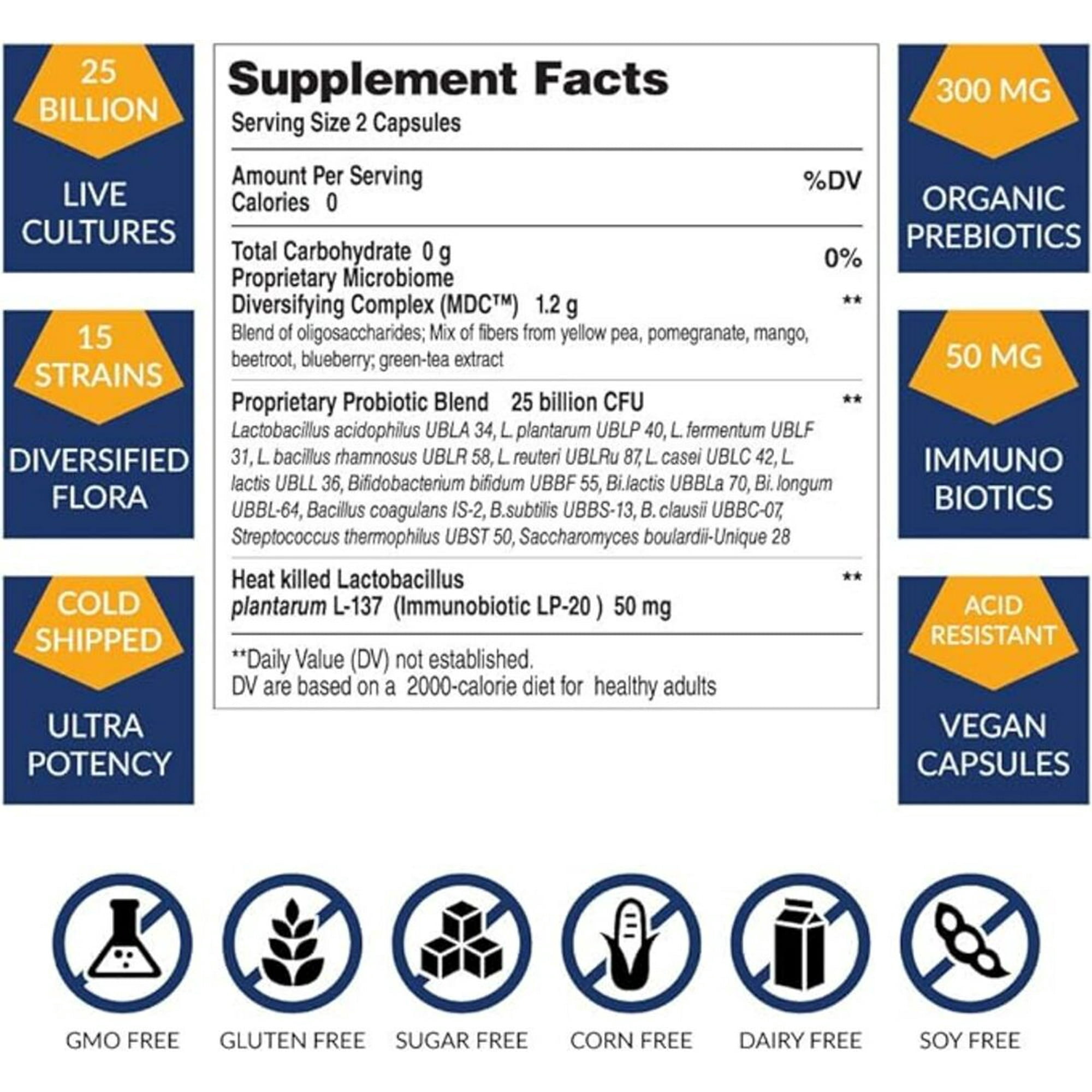 Biom Probiotics 3-in-1 Formula Cold Shipped with 25 Billion Flora for Adults, Immune Support, 60ct