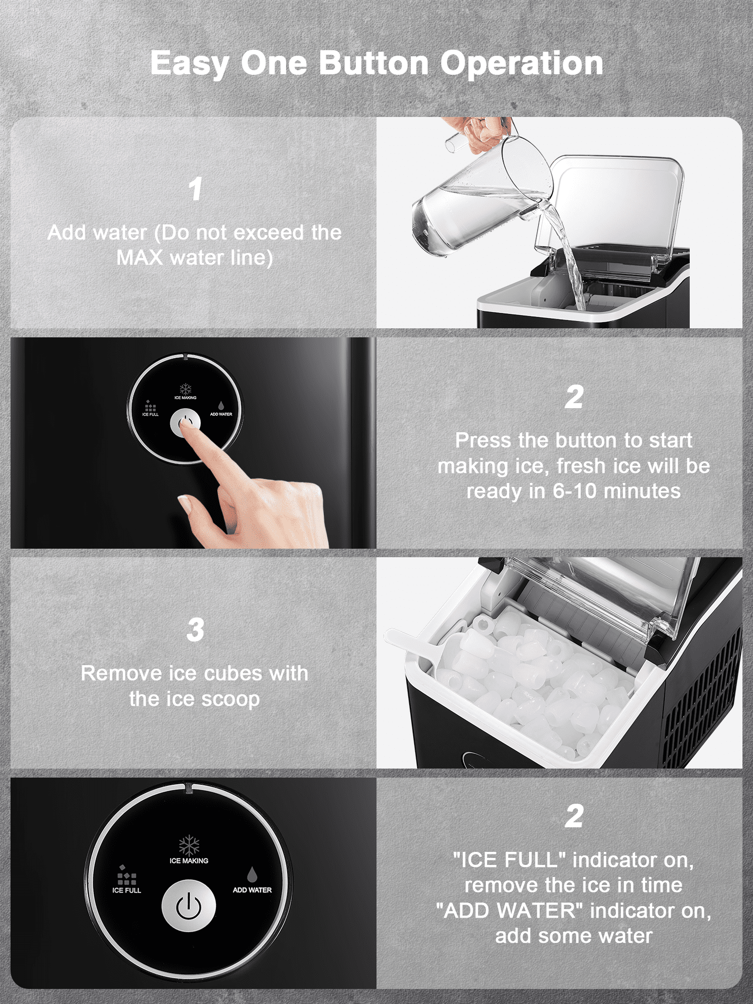 NORTHCLAN Ice Maker Countertop, 9 Bullet Ice in 5 Minutes, 30 lbs Ice in 24 Hrs, Black