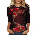 thumbnail image 3 of LSLJS T Shirts for Women Plus Size Crewneck 3/4 Sleeve Tops Cute Cozy Valentine's Day Heart Print Tee Blouses, Gifts for Women, S-5XL, 3 of 6