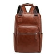 thumbnail image 2 of Mochila informal de negocios ligera de gran capacidad con bolsa para baquetas de cuero PU marrón claro, 2 of 9