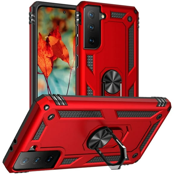 Military Grade Finger Loop Case with Ring Holder for Samsung Galaxy S21 FE 5G - Red