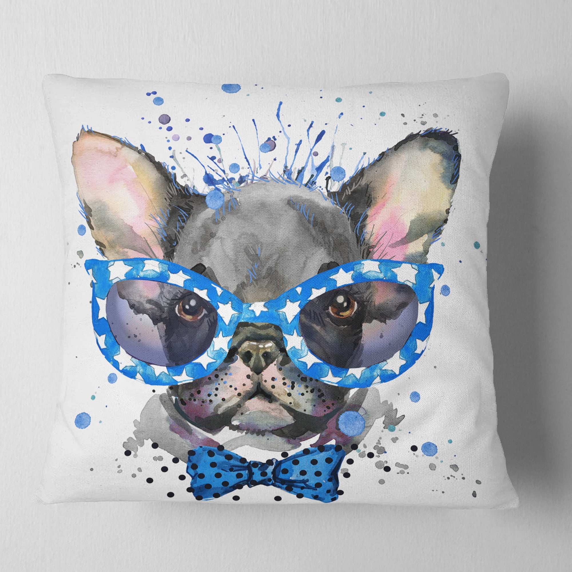 Designart Cute French Bulldog with Glasses - Animal Throw Pillow - 18x18
