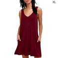 thumbnail image 1 of Vestido de mujer Camiseta casual con cuello en V Vestido sin mangas con bolsillo de color sólido, rojo vino, XL Inevent AP002054-04, 1 of 5