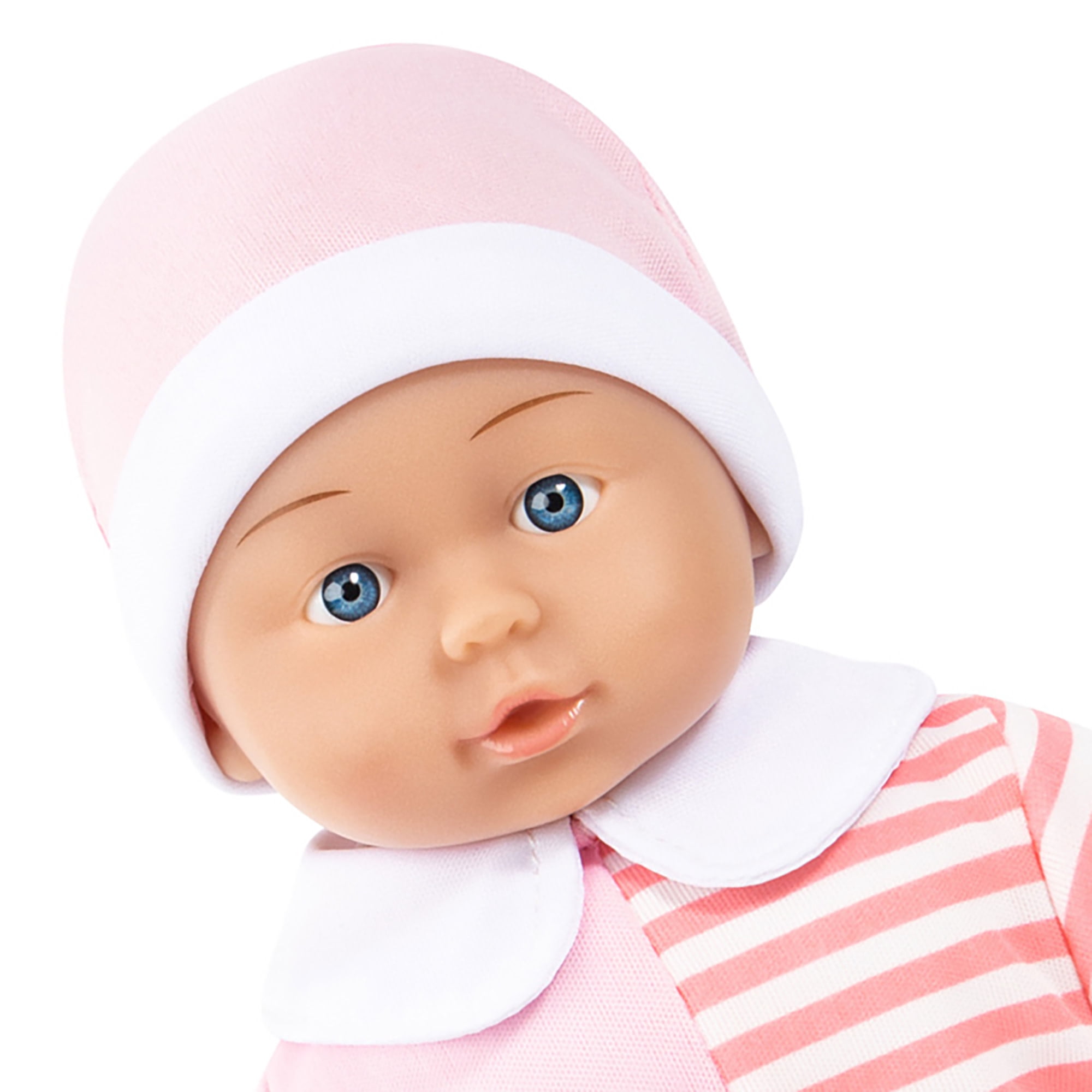 Bayer Design: Buggy & 14" Baby Doll Set - Pink & White Striped Onesie, Flower Umbrella Push Stroller, Toy Feeding Care Accessories, Kid-Toddlers 18mo+