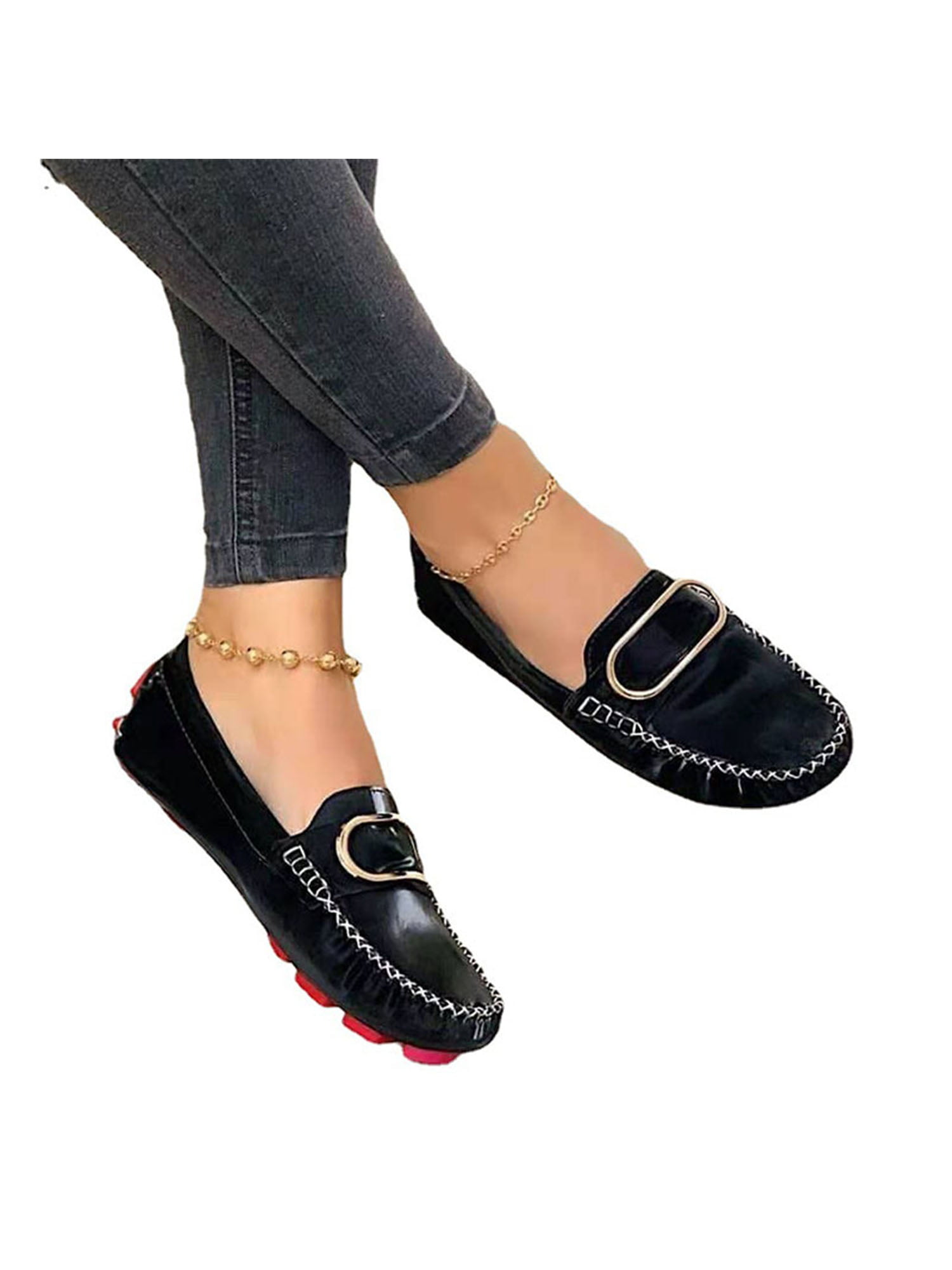 Ladies Womens Casual Buckle Low Heel Loafers Work Office Pumps School Shoes Size 