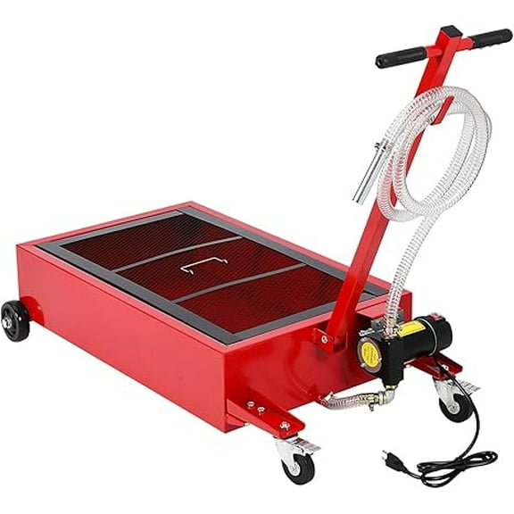 20 Gallon Electric Oil Drain Pan with 110V Pump & 8 Ft Hose, 76L Low Profile Oil Drain Pan, Low Profile & T Folding Handle Oil Drain Cart for Truck Cars SUVs