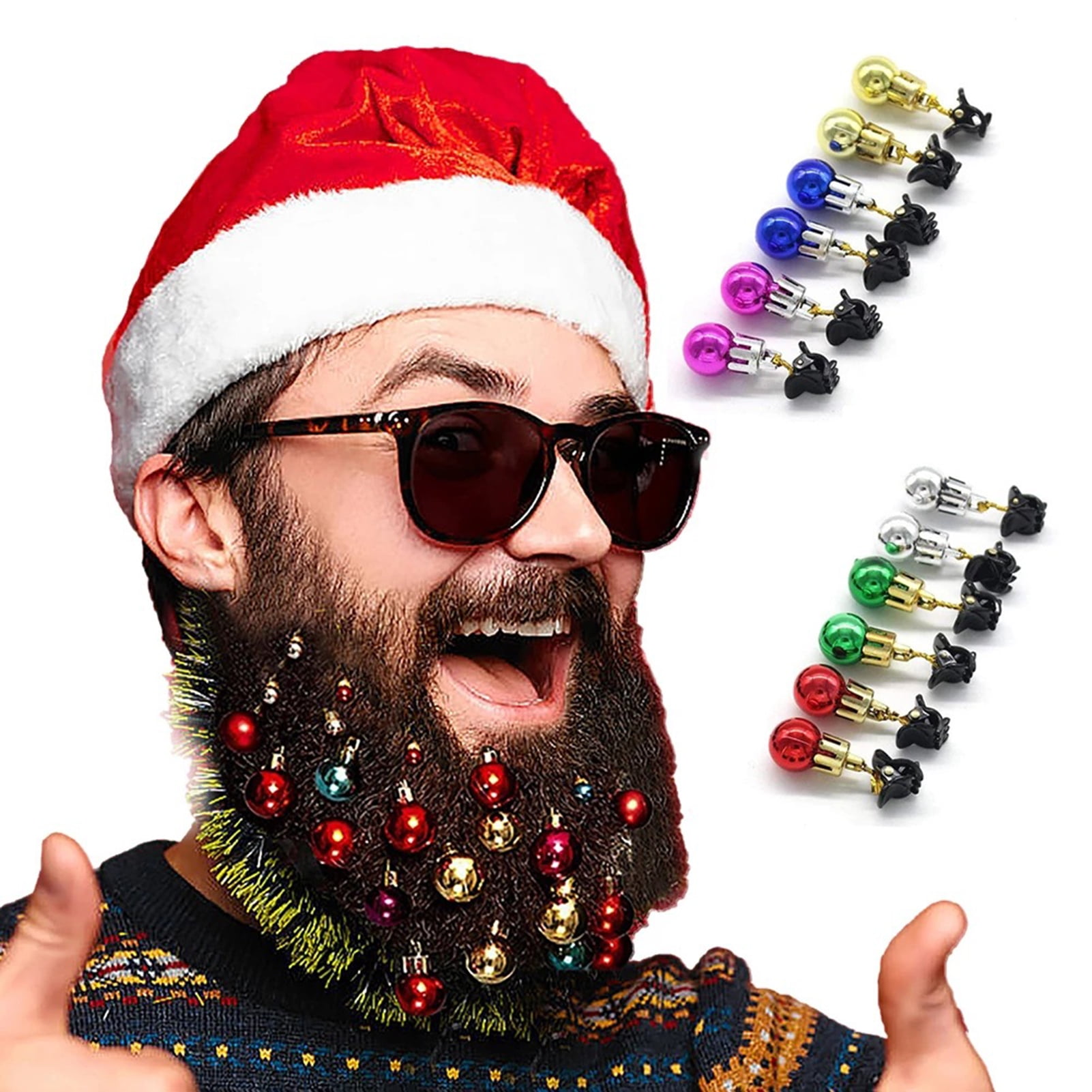 UDIYO 48/64Pcs Beard Lights Light Up Beard Ornaments, Colorful