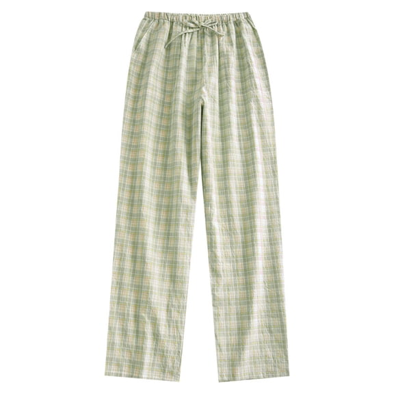 VEKDONE Women's Cotton Plaid Pajama Elastic Waist Drawstring Bottoms Casual Lightweight Sleep & Lounge Pants Sleepwear Long Pj Pants with Pockets Green L