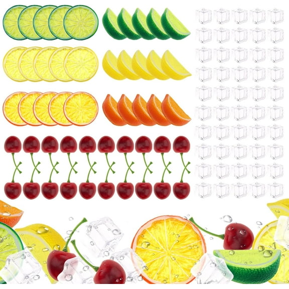 100pcs Highly Simulation Fake Yellow Lemon Slice Cherry Ice Cube Artificial Lifelike Fruit Model Home Party Decoration