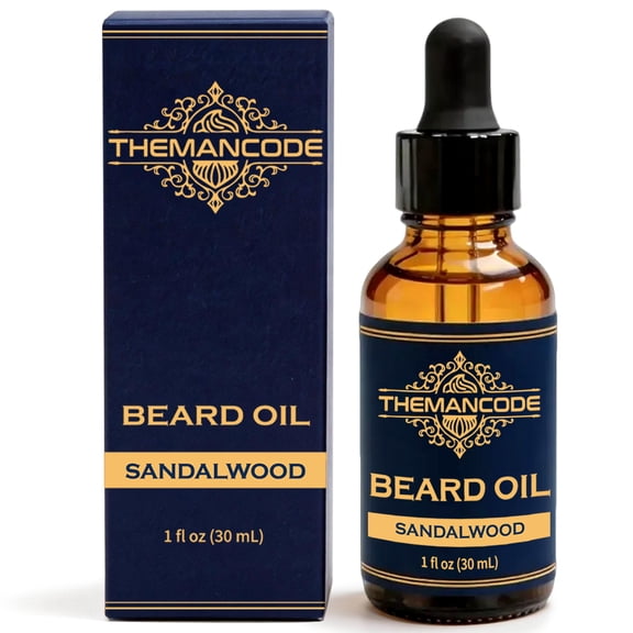 THEMANCODE Sandalwood Beard Oil for Men, Nourishes & Softens Beard Hair, Lightweight Conditioning Oil with Subtle Sandalwood Scent, Daily Care, Beard Oil Gift for Men, 1 fl oz