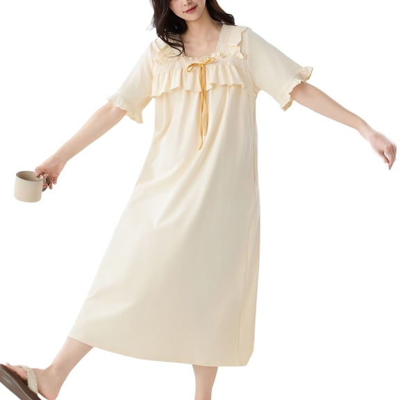 SWSMCLT Women's Cotton Maternity Nightgowns Crew Neck Baggy Falbala Summer Night Gown Lace Short Sleeve Fall Sleepwear Style10 XX-Large