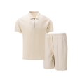 thumbnail image 3 of Men'S Half Zip for . Short Sleeve Shirt and Drawstring Shorts Two Piece Outfit Khaki XXXL, 3 of 6