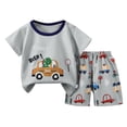 thumbnail image 1 of Ensemble pour Garçon, Chemise à Manches Courtes Imprimée, Ensembles Courts, Col Ras du Cou, Tenues d'Été pour Garçons, Ensembles de Vêtements pour Garçons 3-4 Ans, 1 of 7