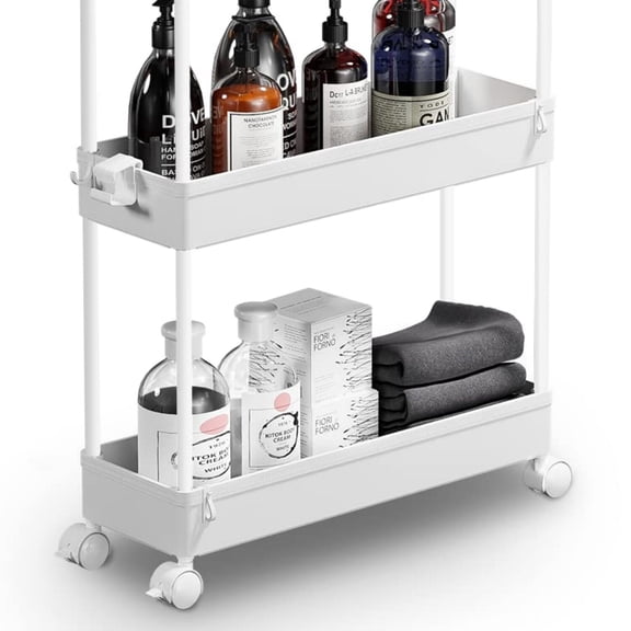 SOLEJAZZ Slim Rolling Storage Cart with Wheels 4 Tier Skinny Bathroom Storage Organizer Narrow Shelf Unit Thin Laundry Room Utility Cart for Bedside Kitchen Office Next to Fridge Small Places, White