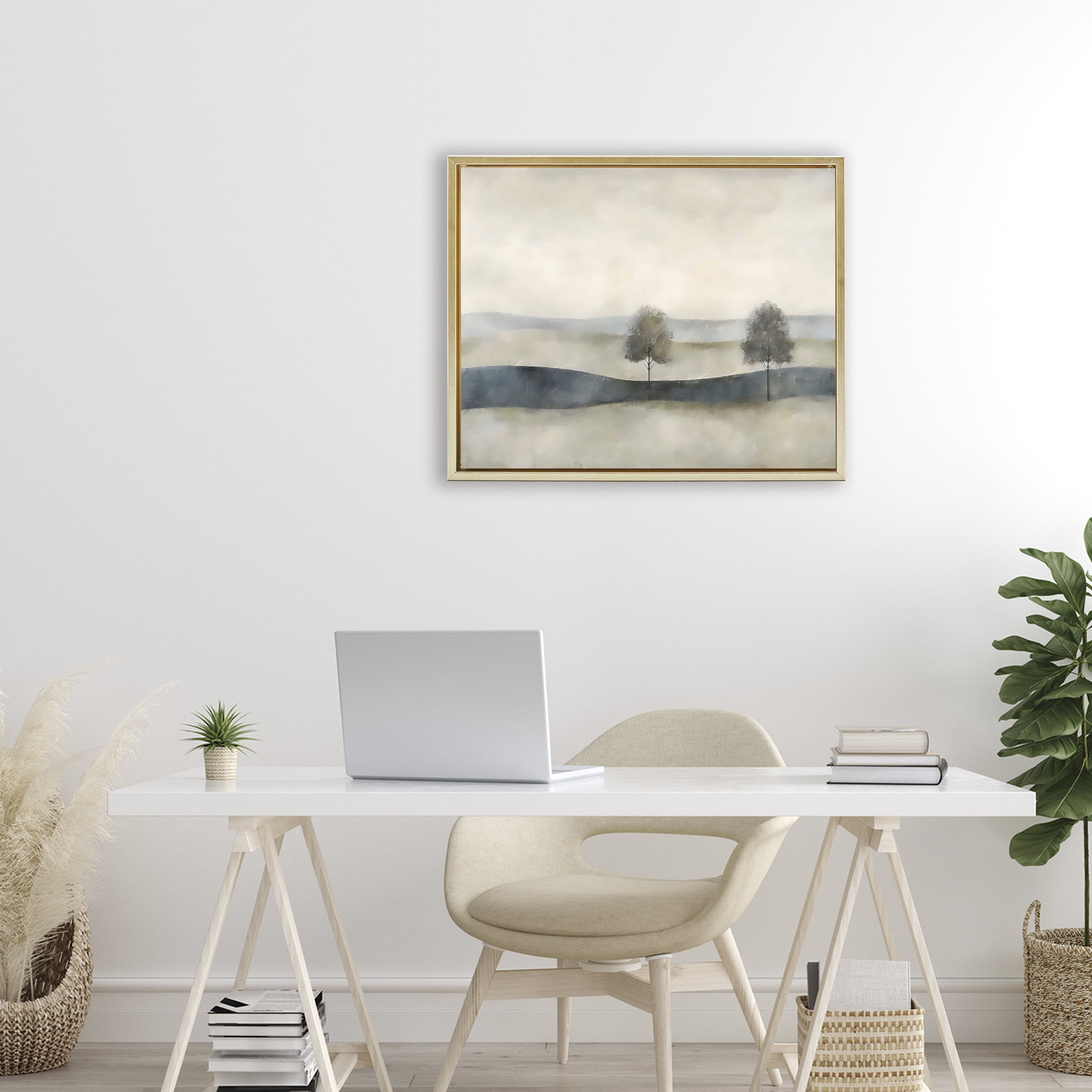 Stupell Industries Muted Horizon with Trees Gold Framed Floater Canvas Wall Art, design by Riley B