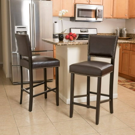 Set of 2 30.5" Owen Barstool Brown - Christopher Knight Home: Espresso Legs, Bronze Studs