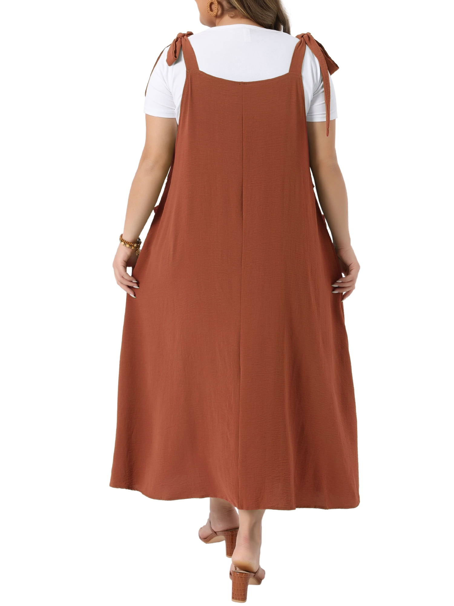 DARING DIVA Women's Plus Pinafore Dress with Pockets Overall Dress 3X Khaki