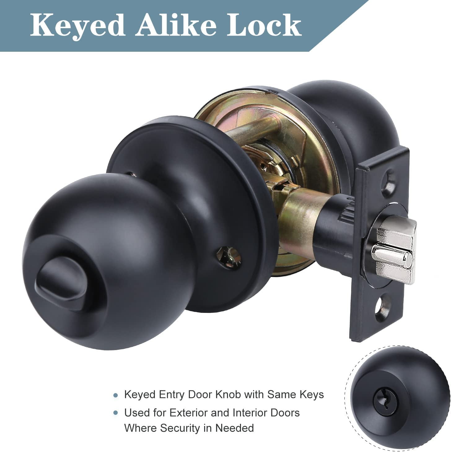 YIHATA 5 Pack Entry Doorknobs, Keyed Alike, Entry Doorknob Lock with Keys, for Front Door, Exterier and Interier Doors, Matte Black