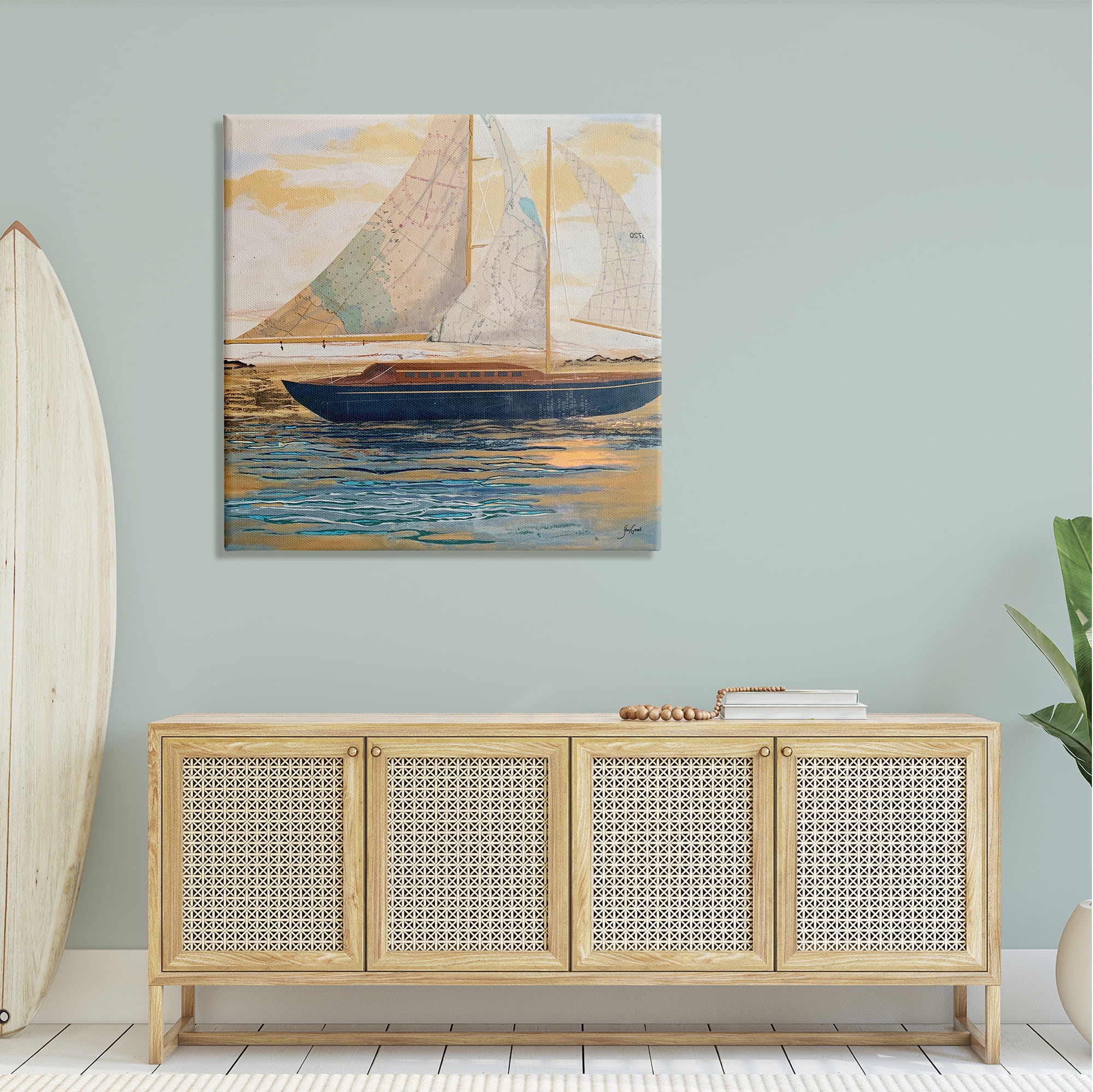 Stupell Industries Nautical Watercraft Boat Layered Map Ephemera Collage Painting Gallery Wrapped Canvas Print Wall Art, Design by Stacy Gresell