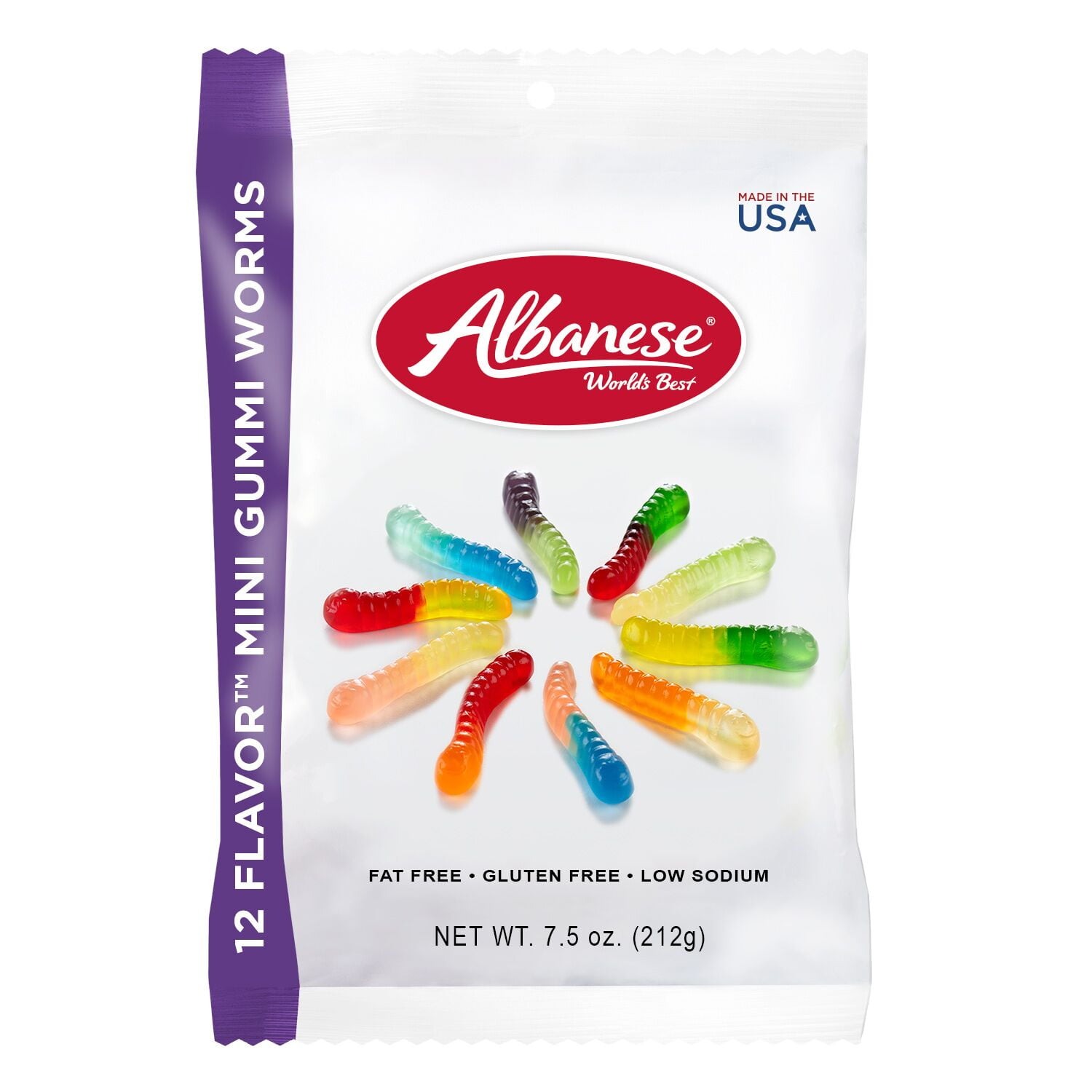 Albanese FatFree GlutenFree Assorted Flavors Gummi Worms, 7.5 oz