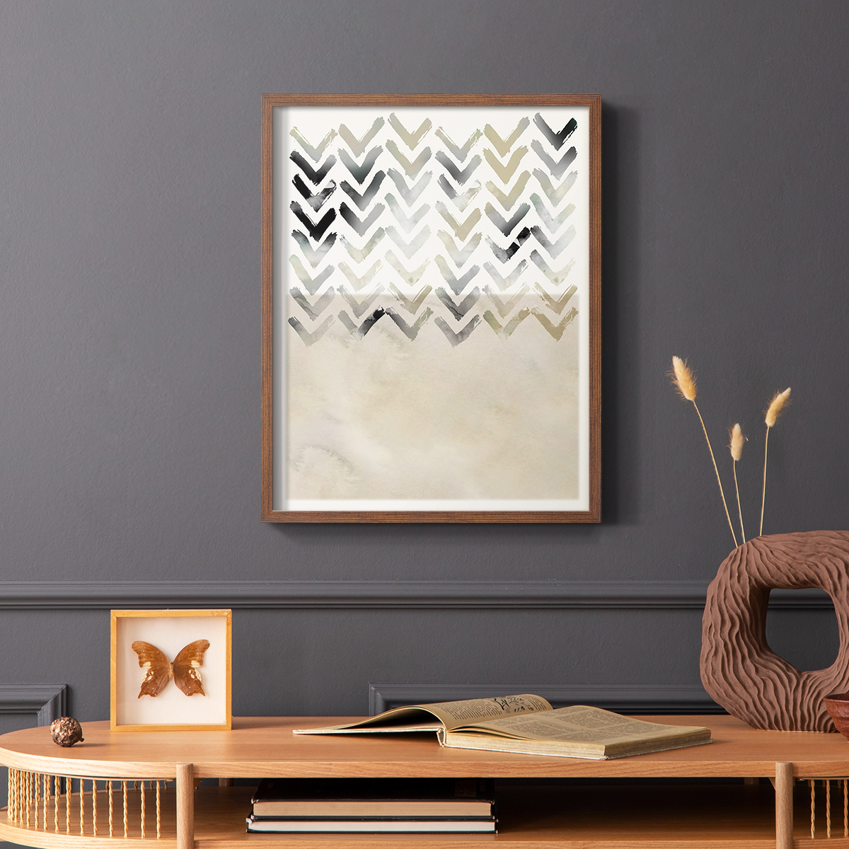 Neutral Chevron in Brown Solid Wood 8 x 10 Framed Print