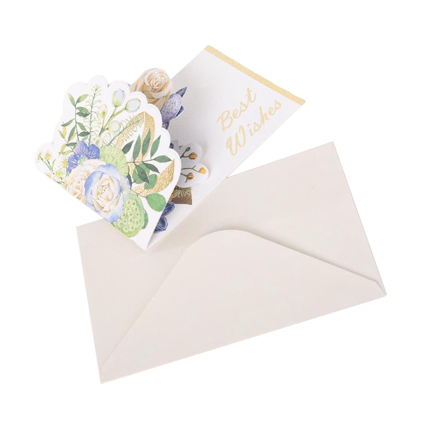 Romantic up Flower Greeting Card with Envelope Birthday Decor 3D Card for Valentines Holiday Thanksgiving New Year Family Blue