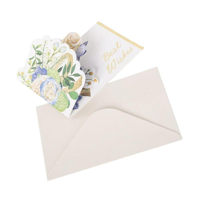 Tarjeta de felicitación con flores, tarjeta emergente con sobre, tarjeta de felicitación de aniversario en 3D. Azul