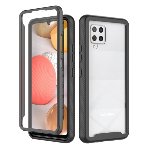 Galaxy A42 5G Case with Built in Screen Protector, Full-Body Shockproof Rubber Hybrid Protection Crystal Clear PC Back Protective Phone Case Cover for Samsung Galaxy A42 5G,Black