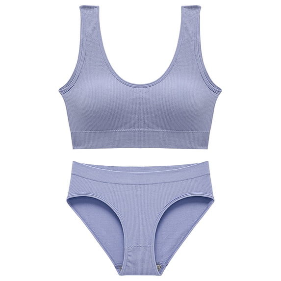 Women's 2 Piece V Neck Seamless Solid High Waist Bra And Set, XL, Blue