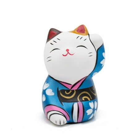 Design Hand Painted Collectible - THY COLLECTIBLES Hand Painted Feng Shui Mini Maneki Neko Lucky Cat Blue