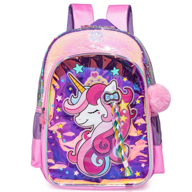 Unicorn Kids Backpack for Gilrs School Backpacks with Lunch Box for Elementary Kindergarten Student Cute Pink Bookbag for Girls