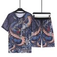 thumbnail image 3 of Conjunto deportivo básico esencial para hombre, camiseta, chándal, sudadera de verano, top estético, ropa holgada para hombre, conjuntos de pantalones cortos elásticos S, 3 of 5