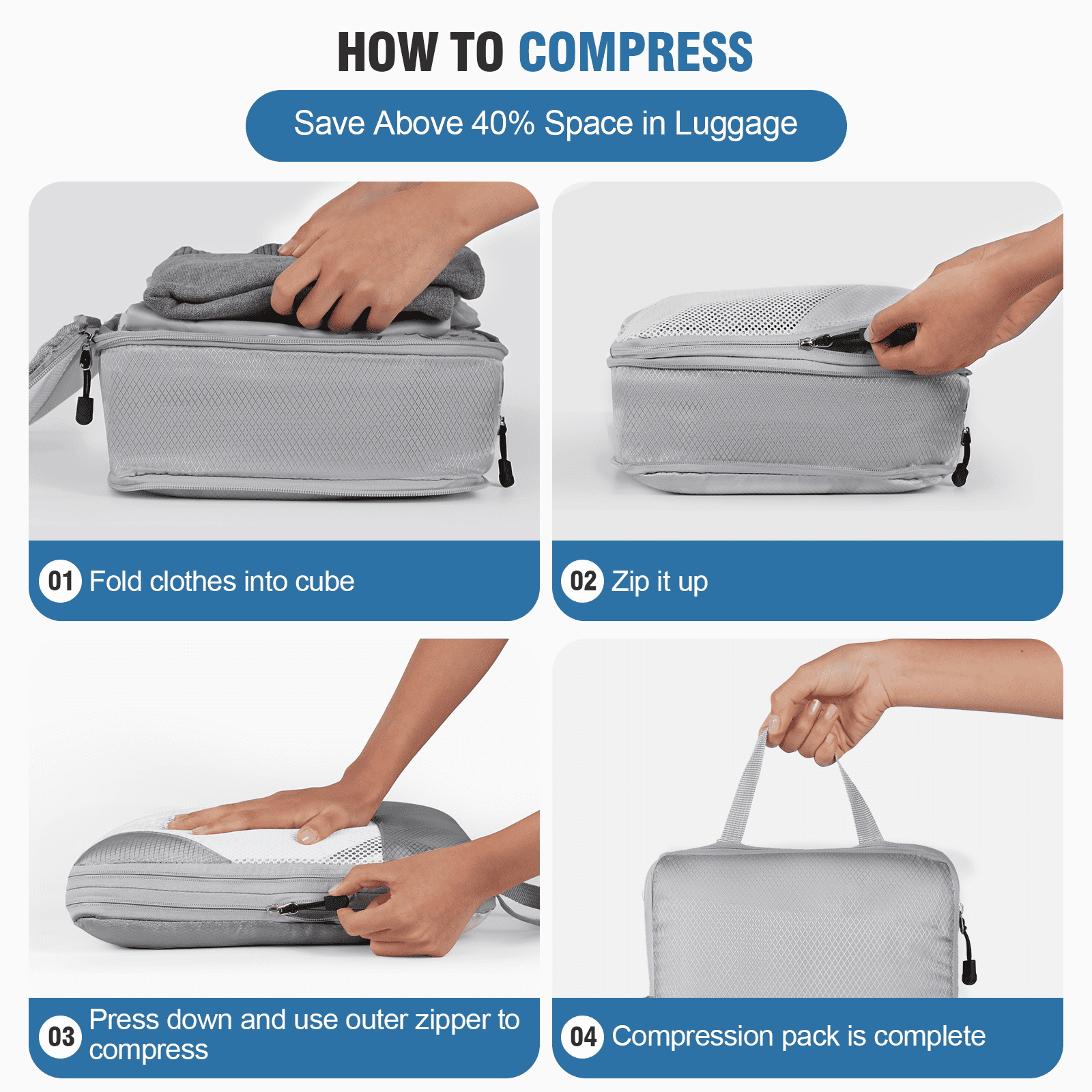 Okaka  Compression Packing Cubes Set, Grey, 6-Piece