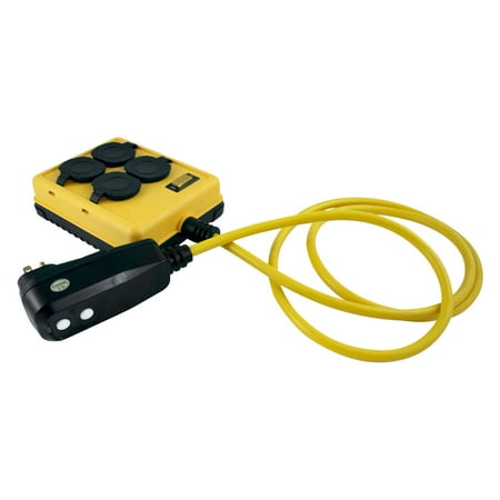 - Yellow Jacket 2516 14/3 GFCI Protected 4-Outlet Power-Box with 6' Cord Yellow, 14/3-Gauge