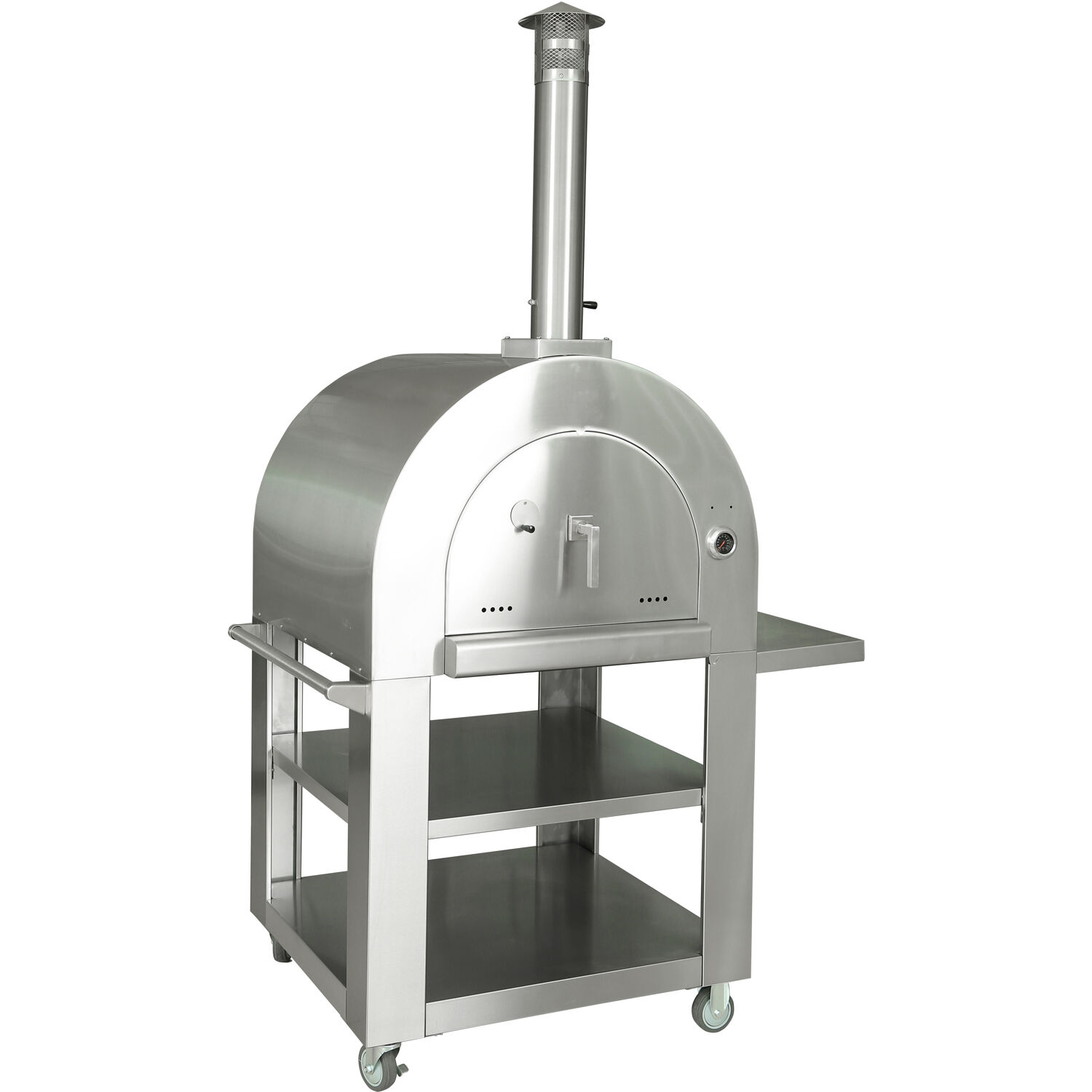 Hanover Portable Outdoor Wood Fired Pizza Oven | Stainless Steel Freestanding Homemade Pizza Maker with Built-In Thermometer, Shelves, Castors, and Ash-Tray - image 2 of 11