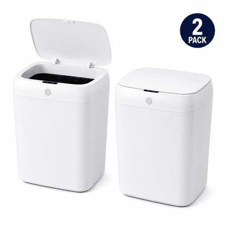 WLRETMCI 2 Pack 13L Automatic Bathroom Trash Can with Lid, Touchless Motion Sensor Trash Can, Rechargeable White Smart Garbage Can for Bathroom, Bedroom and Office