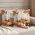 thumbnail image 2 of Orange Pumpkin Fall Outdoor Waterproof Pillow Covers, Thanksgiving Botanical Autumn Leaf Wooden Decorative Square Throw Pillowcase Sofa Cushion Sham for Patio/Couch/Chair, 18"x18" 2 Pack, 2 of 8