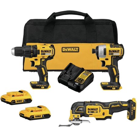 DeWalt DCK379D2 20V MAX Lithium Ion Brushless Cordless 3-Tool Combo Kits: DCD777 1/2 in. Drill/Driver + DCF787 1/4 in. Impact Driver + DCS356 3-Speed Oscillating Multi-Tool + DCB107 Charger
