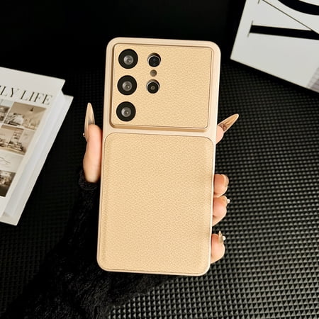 Case for Samsung Galaxy S26 Ultra Slim PU Leather + PC Protective Shockproof Drop Protection Wireless Charging Compatible Phone Case for Boys Girls for Samsung Galaxy S26 Khaki
