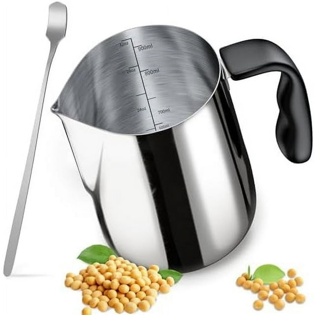 Candle Making Pouring Pot with Stirring Spoon, 32oz Stainless Steel Wax Melting Pot with Heat-Resistant Handle, Double Boiler Candle Making Pitcher with Dripless Pouring Spout Design Silver Silver