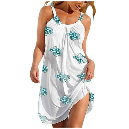 

Womens Tank Dress Sleeveless Mini Dresses Spaghetti Strap Club Party Dress Round Neck Floral Summer Short Dress